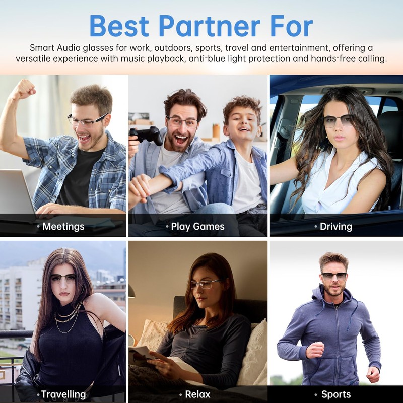 Tulbeys Smart Glasses for Men and Women, silver