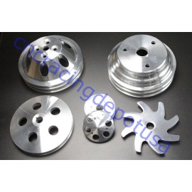 CNCRSR SBC350 Small Block Chevy LWP Pulley Set Water Pump Crankshaft Alternator PS Pump