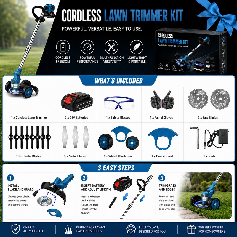 21V Cordless Weed Trimmer & Edger with 2 Batteries –
