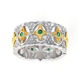 hsiyyecg Vintage Unique Hollow Floral Jewelry Two-Color Ring Engagement Wedding Bridal Sets,Star and Moon with Green Gemstone CZ Ring Eternal Band Ring（7）