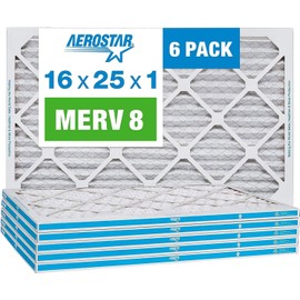 Aerostar 16x25x1 MERV 8 - 6 Count - High Efficiency Pleated HVAC, Furnace & Air Conditioner Filters - Removes Dust, Lint, Mold & Allergy-Causing Pollen