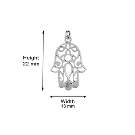 Vanbelle Diamond Accent Rhodium Plated 925 Sterling Silver Pendant Necklace 0.015 Carat Round-Shape (G-H Color, I2-I3 Clarity) Hamsa Natural Diamond Pendant Necklace for Women