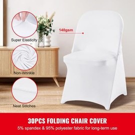 Happybuy 30PCS Stretch Spandex Folding Chair Covers, Universal Fit, Removable & Washable Slipcovers, Protective Covers for Weddings, Holidays, Banquets, Parties, Celebrations, Dining (White)