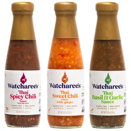 Watcharee's Thai Stir Fry & Dipping Sauce, Sweet Chili Ginger, Spicy Chili (Nam Jim Jaew), Basil & Garlic | Versatile Cooking, Vegan, Gluten-Free - Pack of 3