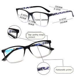 SIGVAN Ladies Reading Glasses Blue Light Blocking Spring Hinge Fashion Pattern Print Eyeglasses for Women (color, 2.00)
