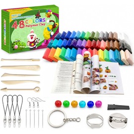 JeeLeeko Kit de arcilla polimérica de 48 colores para principiantes Set de manualidades para niños; incluye herramientas y accesorios para crear llaveros, aretes y figuras DIY