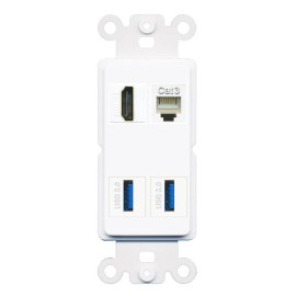 Wall Plate City [4 Ports] HD PHONE 2 USB-3 Port Wall Plate Rocker White