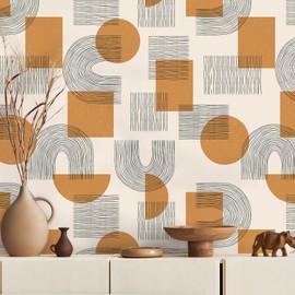 VEELIKE Boho Geometric Wallpaper Peel and Stick Mid Century Modern Wallpaper for Bedroom Bathroom Removable 17.7''x118'' Abstract Peel and Stick Wallpaper Geometric Contact Paper for Walls Shelves