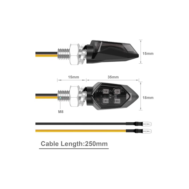 Motorcycle Indicator, 12 V E24 M8 Mini LED Indicator Motorcycle,