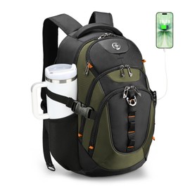 Swissdigital Design Laptop Backpack with USB Charging Port, Travel Backpack Fits 15.6 inches Computer, 31L College School Backpack for Men, Olive/Black | SD803-26