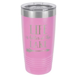 LIFE IS BETTER AT THE LAKE Light Purple 20 oz Drink Tumbler With Straw | Engraved Stainless Steel Travel Mug | Funny Quote Gift Idea | OnlyGifts.com