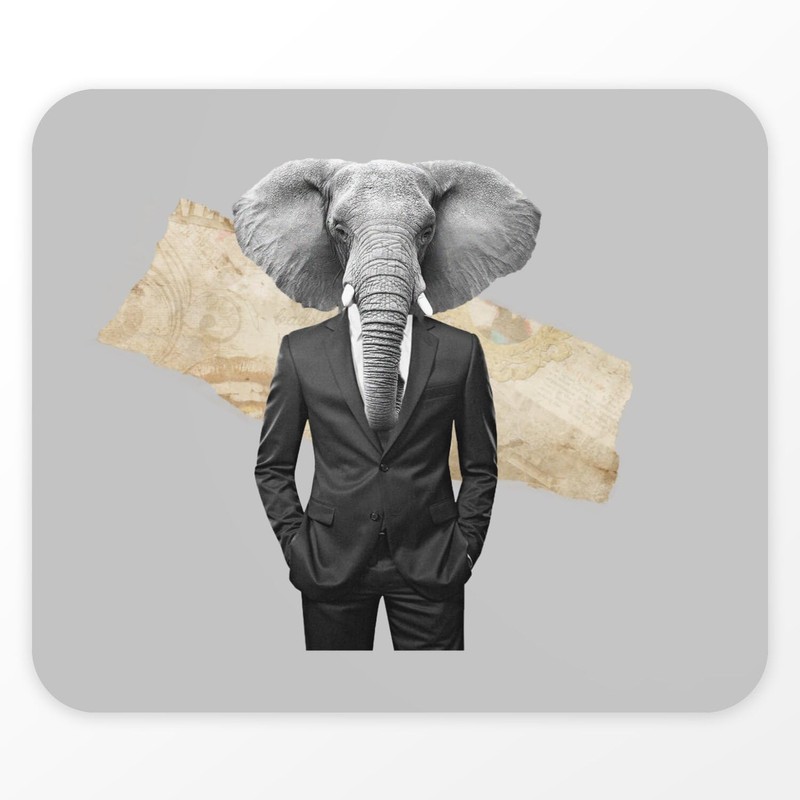 Mauspad, grau, Motiv: Elefant, Wall Street Collage Art, Surrealismus, Business,