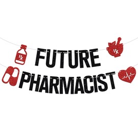 Future Pharmacist Banner,Congrats Doctor/Big DR Energy, 2025 Medical College/Universary Graduation Party Decorations Supplies, Black and Red Glitter