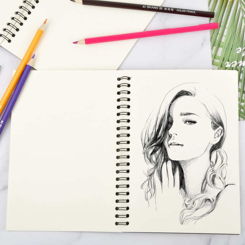 2 Pack Sketch Notebook, 280 Sides/140 Pages A4 Coil Sketchbook,