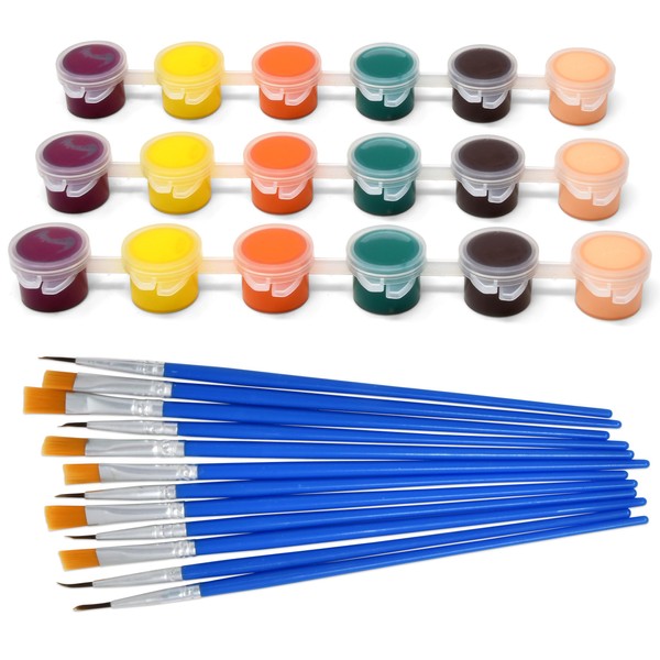 12 Count Thanksgiving Fall Colors Washable Acrylic Paint Pot Strips and Paint Brushes Filled with 6 Non-Toxic Paint Colors Per Strip Great For Autumn Harvest Kids Home Classroom Arts & Crafts Projects