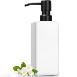 GMISUN White Soap Dispenser Bathroom, Hand Glass Soap Dispenser with Stainless Steel Pump, 12 fl oz/350ml Dish Dispenser for Kitchen, Modern Refillable Liquid Soap and Lotion Dispenser for Countertop