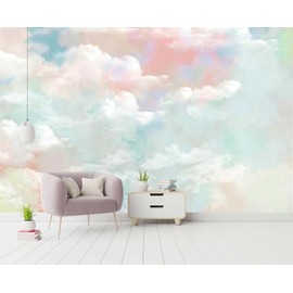 Cliouar-Wall Mural Wallpaper for Bedroom Living Room Wallpaper 3D Wallpaper Decoration Pink Clouds Wallpaper 182" x 122"(Not Self-Adhesive)
