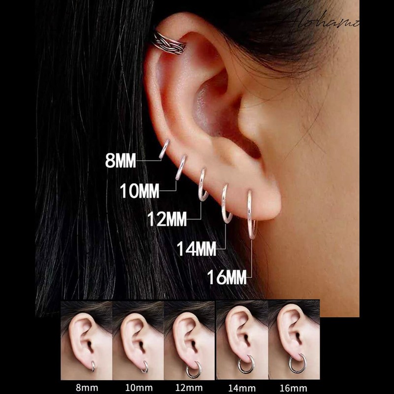 ALOHAMONI Fake Earrings, Ear Cuff, Earrings, Thin Hoop, Binaural, 2-piece