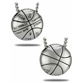 Shields of Strength Mens Stainless Steel 3-D Mini Basketball Pendant Necklace Phil 4:13 Jewelry Players Fans Faith Centered Pendant Classic Design