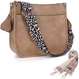 HKCLUF 4045 Women's Fashionable Crossbody Bags For Women Designer Leather Hobo Handbags Women Shoulder Bucket Bags With 2count Adjustable Guitar Strap Perfect:_White Brown