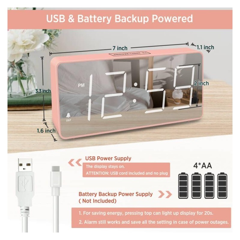 Peakeep Digital Clock, Alarm Clock Battery Backup Powered for Bedrooms