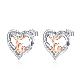INFUSEU Initial Earrings for Women Letter E Jewelry Small Heart Shaped Ear Studs Sterling Silver 925 Cute Gifts Her Birthday Mother Daughter Wife Girlfriend Cubic Zirconia CZ Alphabet Monogram