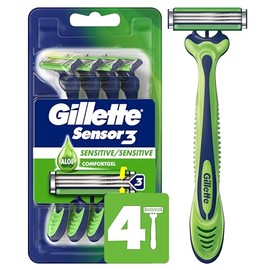 Gillette Sensor3 Sensitive - Maquinilla de afeitar desechable para hombre, 4 maquinillas de afeitar