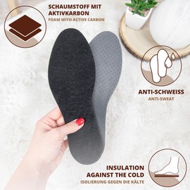 SULPO 4 Pairs of Winter Insoles Men and Women - Breathable Fleece Insoles with Activated Carbon - Warm Insoles Shoes Men and Women - Thermal Shoe Insoles for Cold Weather - 35-48 EU