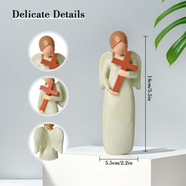 DUMING-IN Christian Gifts for Women, Religious Gifts for Women, Angel Figurines with Cross, Christian Angels Statue Holding A Cross, Angel Christian Christmas Decor