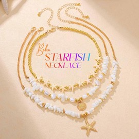 Fashband Boho Starfish Necklace Star Layered Necklaces Beach Necklace Chains Accessories for Women (Star)