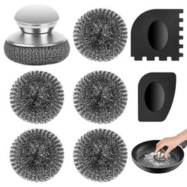 XCRPRT Stahlschwamm Topfreiniger, Topfreiniger mit 2 Schabern, Topfreiniger Edelstahl Drahtwaschl, Stahlwolle, mit 5 Stahlwoll-Pads für Geschirr, Pfannen, Grills, Herde