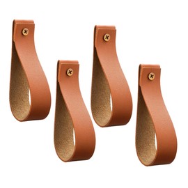 Alipis Set of 4 Leather Wall Hooks - Hanging Straps Curtain Rod Holder - Scarf and Towel Holder Leather Straps Hooks for Wall Mounting for Kitchen and Bathroom Robust Leather Hooks for