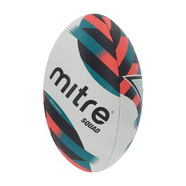 Mitre Squad Rugby Ball Size 5 Match Quality Natural Rubber White/Black/Orange