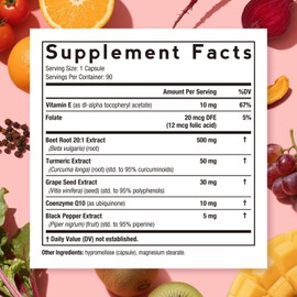 Doctor's Recipes Beet Root Capsules, 20:1 Extract with Grape Seed, CoQ10, Turmeric, Black Pepper for Enhanced Absorption, Supports Heart, Circulation, Energy & Nitric Oxide, Non-GMO, 90 Veg Caps