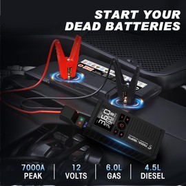 Jump Starter with Air Compressor, 7000A 180PSI Car Battery Jump Starter Jump Box (All Gas/12.0L Diesel), Battery Jumper Starter Portable Jumper Cables, Large LCD Display, LED Light Black