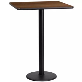 Belnick 24" Square Walnut Laminate Table Top With Base - Bar Height Restaurant Table