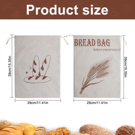 Set of 2 Linen Bread Bags with TPU Lining, 40 x 30 cm, Bread Bag for Keeping Fresh, Linen Bread Bags for Homemade Bread, Bread Bag for Bread Storage