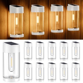btfarm 10 Pack Solar Fence Lights Outdoor Waterproof LED, Deck Lights Solar Powered with Edison Bulbs, Solar Wall Decorative Lights for Outside Fence Post Patio Garden Backyard Decor, White