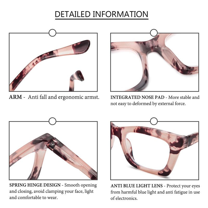 MMOWW 3-Pack Rechteckige Lesebrillen Für Frauen, übergroße, Quadratische Rahmen, Anti-Blaulicht-Brille