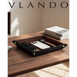 Valet Tray for Men Women, Nightstand Organizer Vanity Catchall Holder for Dresser Desk Storage Bedside, Travel PU Leather Jewelry Key Bowl Coin Watches and Candy Entryway Tray - Large, Brown