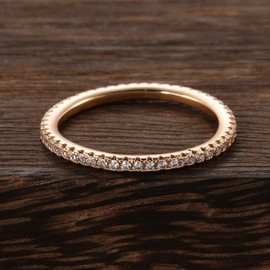mellowact 14KGP Full Eternity Ring, Hypoallergenic, 14K Gold Plated, Rose Gold, CZ Diamond, Simple, Dainty (Size 18)
