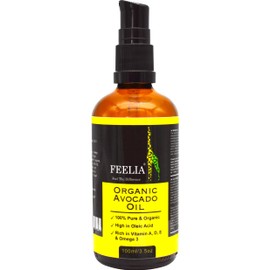 Feelia - Organic Avocado Oil - Cold Pressed, Rich in Vitamins A, D, E & Omega 3, High in Oleic Acid, 100% Pure & Organic - 100ml