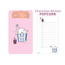 Korean Aesthetic Mini Clip Board with Tear-Off Memo Pad, Handy Size 7.1 x 3.94, Rose Gold Clip (Chonchon Bichon_Popcorn)