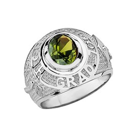 Claddagh Gold Sterling Silver August CZ Birthstone High School Class of 2018 Graduation Ring (Size 9.25)