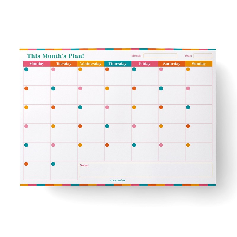 SCANDINÖTE Monthly Planner Pad. A4 Undated Calendar & Scheduler. 52