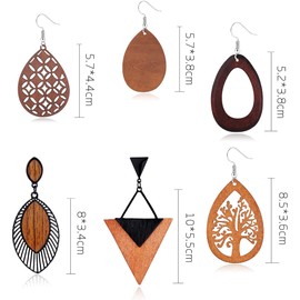 YADOCA 6-9 Pairs Ethnic Wooden Earrings for Women Dangle Earrings Stainless Steel Hook Bohemian Boho Earrings Vintage Jewellery, Wood