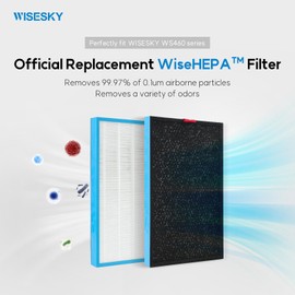 WISESKY WiseHEPA™ Carbon Replacement Filter Compatible with WS460A Air Purifier, Coverage 1728 sq.ft, Removes Pollen, Dust, Smoke, 1 Pack, Multicolor