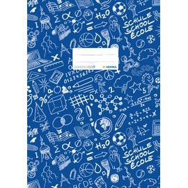 HERMA Exercise Book Cover A4 SCHOOLYDOO design, with inscription label, made of wipeable and sturdy plastic, slip on cover jackets for school, blue, 19404