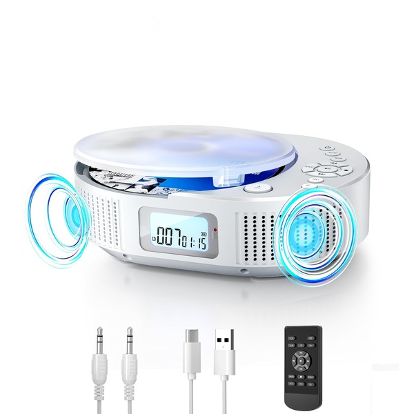 FELEMAN CD Player Portable Upgraded Boombox CD Player & Bluetooth Speaker 2 in 1 Combo, Rechargeable Portable CD Player for Car/Home with Remote Control, FM Radio, Support AUX/USB, Headphone Jack