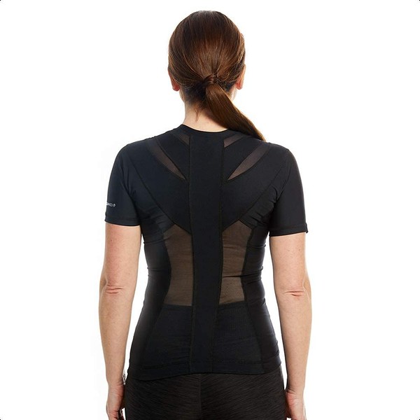 Anodyne® Posture Shirt with Zip - Women | Posture Shirt for Posture Correction | Posture T-Shirt Against Pain & Tension | Straightener T-Shirt for Upright Posture | S - Black